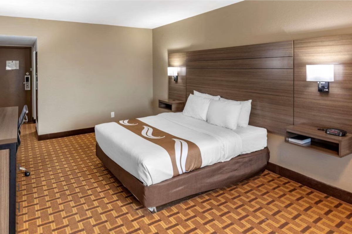 Hotel room work desk area